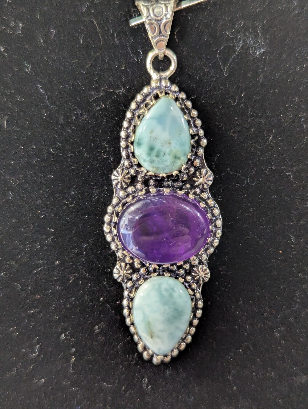 Larimar and Amethyst 3 Stone Pendant - Dominican Republic